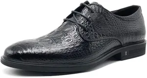 HOOENG Dress Oxford for Men Lace Up Round Toe Crocodile Print Derby Shoes Anti-Slip Rubber Sole Block Heel Resistant Non Slip Wedding (Color : Black, Size : 10)