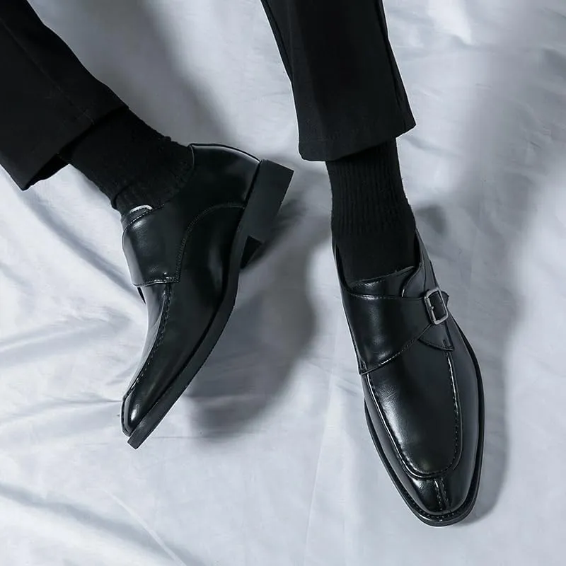 HOOENG Dress Shoes for Men Slip On Square Burnished Toe Monk Strap Split Toe Vegan Leather Resistant Non Slip Rubber Sole Casual