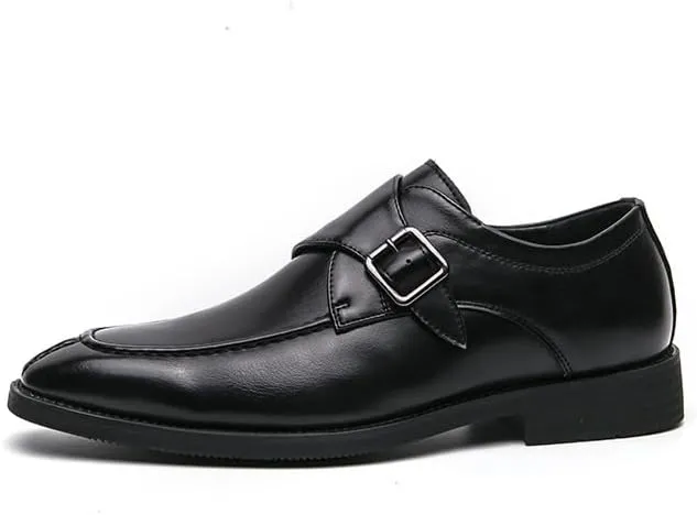 HOOENG Dress Shoes for Men Slip On Square Burnished Toe Monk Strap Split Toe Vegan Leather Resistant Non Slip Rubber Sole Casual