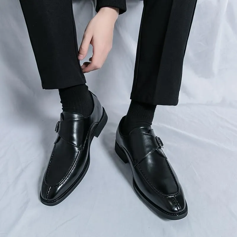 HOOENG Dress Shoes for Men Slip On Square Burnished Toe Monk Strap Split Toe Vegan Leather Resistant Non Slip Rubber Sole Casual