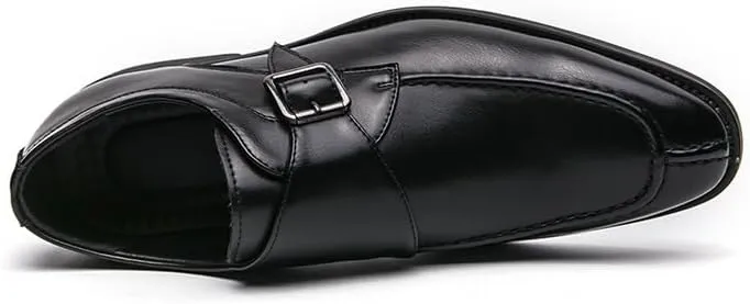 HOOENG Dress Shoes for Men Slip On Square Burnished Toe Monk Strap Split Toe Vegan Leather Resistant Non Slip Rubber Sole Casual