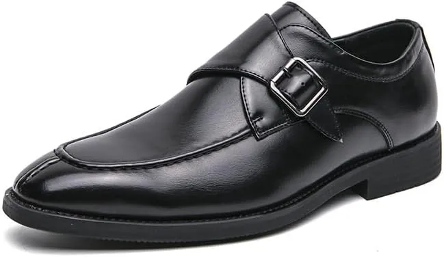HOOENG Dress Shoes for Men Slip On Square Burnished Toe Monk Strap Split Toe Vegan Leather Resistant Non Slip Rubber Sole Casual