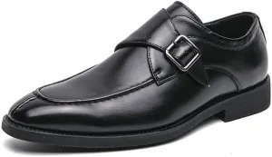 HOOENG Dress Shoes for Men Slip On Square Burnished Toe Monk Strap Split Toe Vegan Leather Resistant Non Slip Rubber Sole Casual