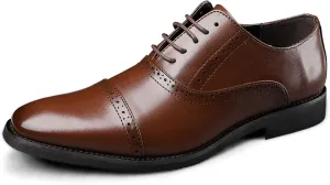 HOOENG Formal Shoes for Men Lace Up Round Cap Toe Vegan Leather Non Slip Low Top Rubber Sole Block Heel Slip Resistant Business (Color : Brown, Size : 7)