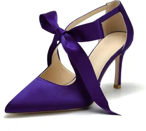 Hyinlays Women's High Heels Satin Pointed Toe Pumps Mary Jane Heels Evening Wedding Party Dress Pump Shoes