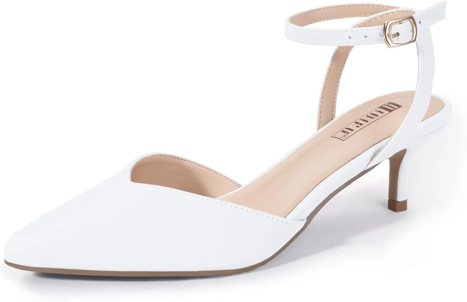 IDIFU IN2 Women's Pumps Closed Toe Kitten Heels Slingback Low Pointed Toe Short Ankle Strap Heels Wedding Bride Prom Bridal Work Dress Shoes for Women Comfortable Cute Trendy Pumps Shoes
