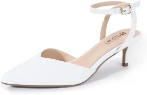 IDIFU IN2 Women's Pumps Closed Toe Kitten Heels Slingback Low Pointed Toe Short Ankle Strap Heels Wedding Bride Prom Bridal Work Dress Shoes for Women Comfortable Cute Trendy Pumps Shoes