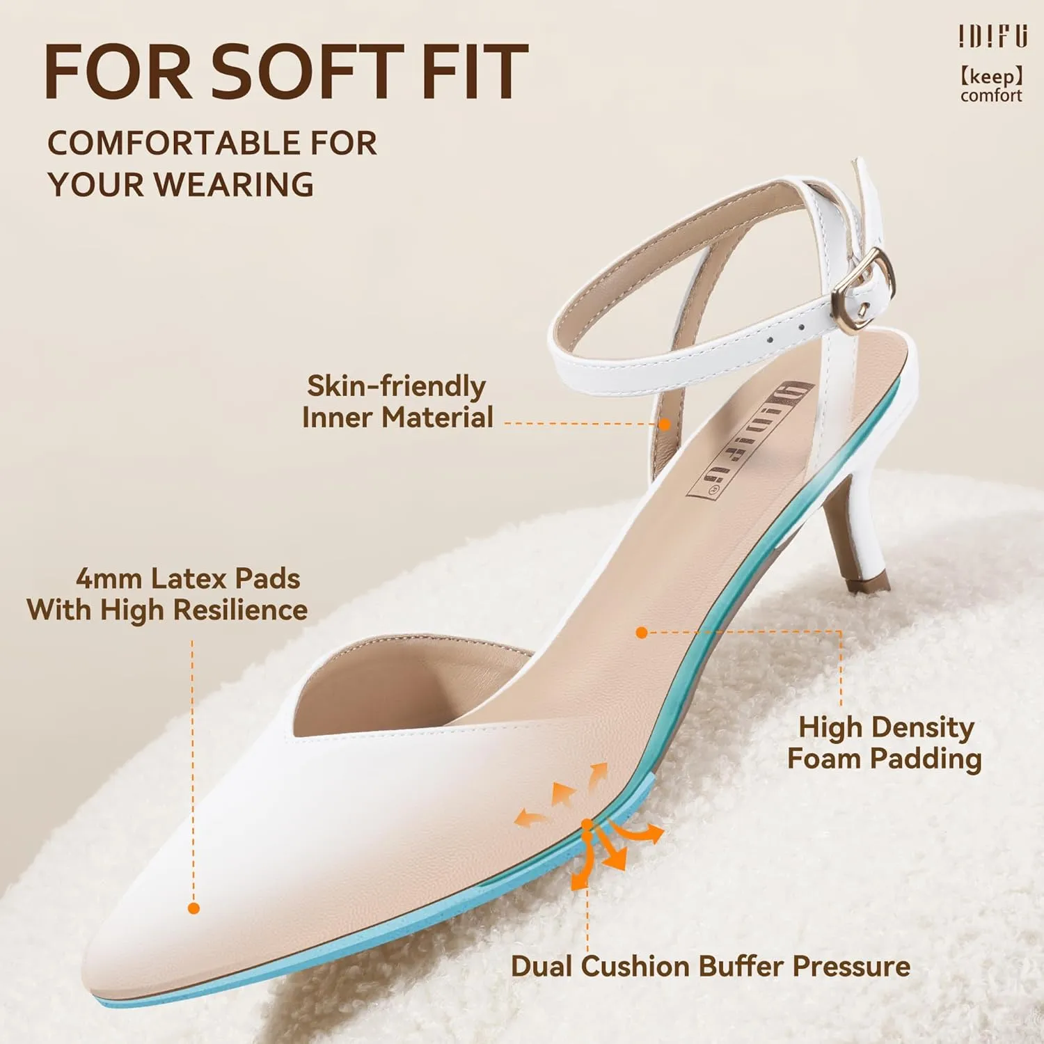 IDIFU IN2 Women's Pumps Closed Toe Kitten Heels Slingback Low Pointed Toe Short Ankle Strap Heels Wedding Bride Prom Bridal Work Dress Shoes for Women Comfortable Cute Trendy Pumps Shoes