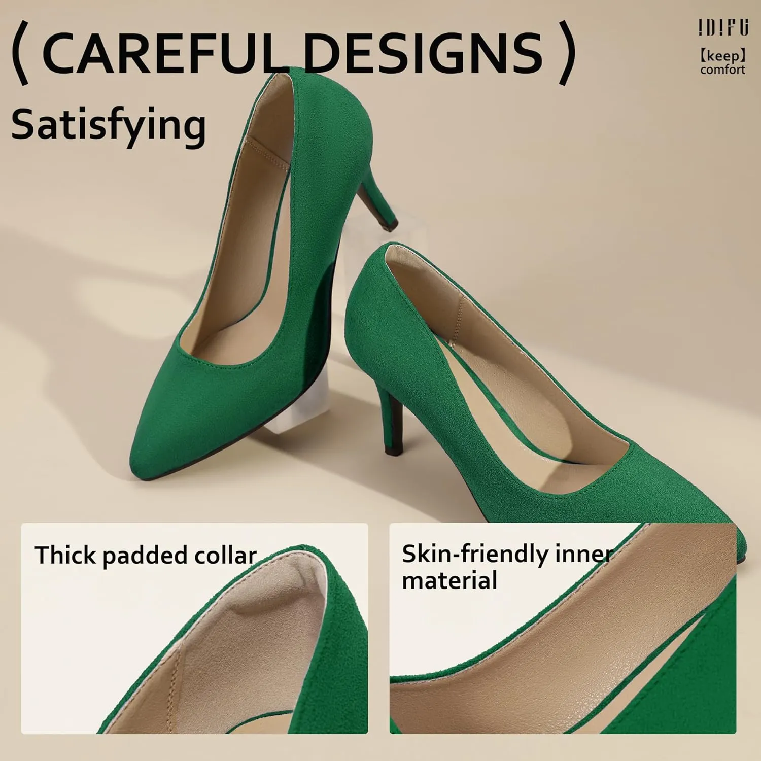 IDIFU IN3 High Heels Pumps Closed Toe Heels Women's Pumps Stiletto Pointed Toe Dress Shoes Wedding Prom Bridal Work Office Bride Bridesmaid Guest Trendy Dressy Fashion Comfortable Classic Pumps Shoes