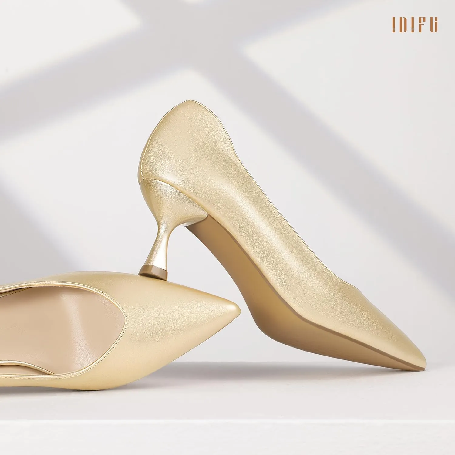 IDIFU IN3 Women's Pumps Kitten Closed Toe Heels Low Pointed Toe Heels Wedding Bridal Office Formal Work Prom Dress Shoes for Women Comfortable Dressy Trendy Cute Pumps Shoes