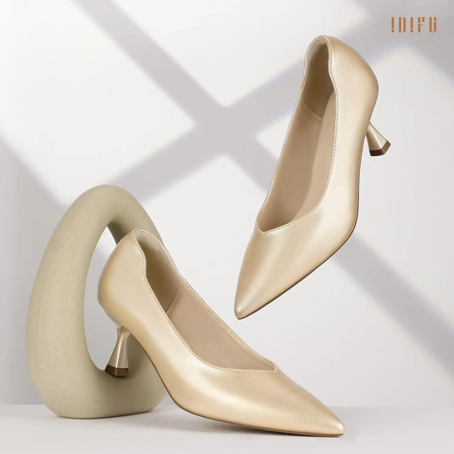 IDIFU IN3 Women's Pumps Kitten Closed Toe Heels Low Pointed Toe Heels Wedding Bridal Office Formal Work Prom Dress Shoes for Women Comfortable Dressy Trendy Cute Pumps Shoes