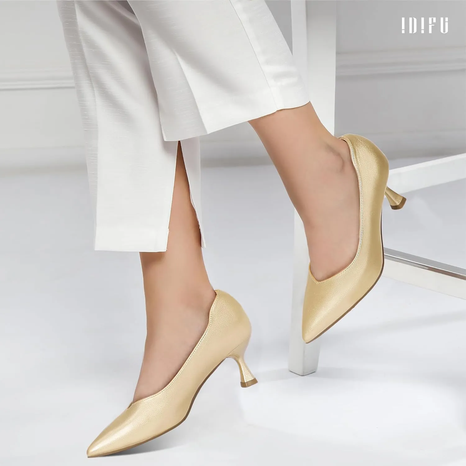 IDIFU IN3 Women's Pumps Kitten Closed Toe Heels Low Pointed Toe Heels Wedding Bridal Office Formal Work Prom Dress Shoes for Women Comfortable Dressy Trendy Cute Pumps Shoes