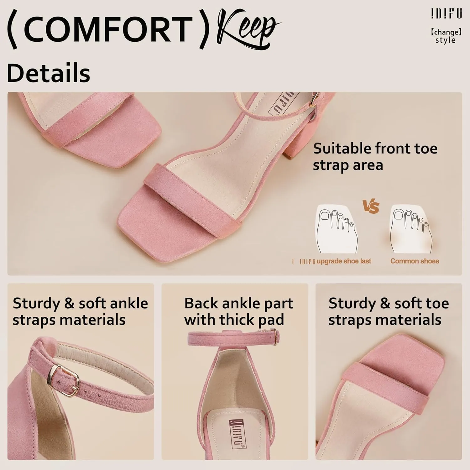 IDIFU IN4 High Chunky Block Heels Square Open Toe Ankle Strap Heeled Sandals Wedding Bridal Prom Dance Summer Dressy Comfortable Sexy Trendy Bride Bridesmaid Dress Shoes Cute Thick Women Heels