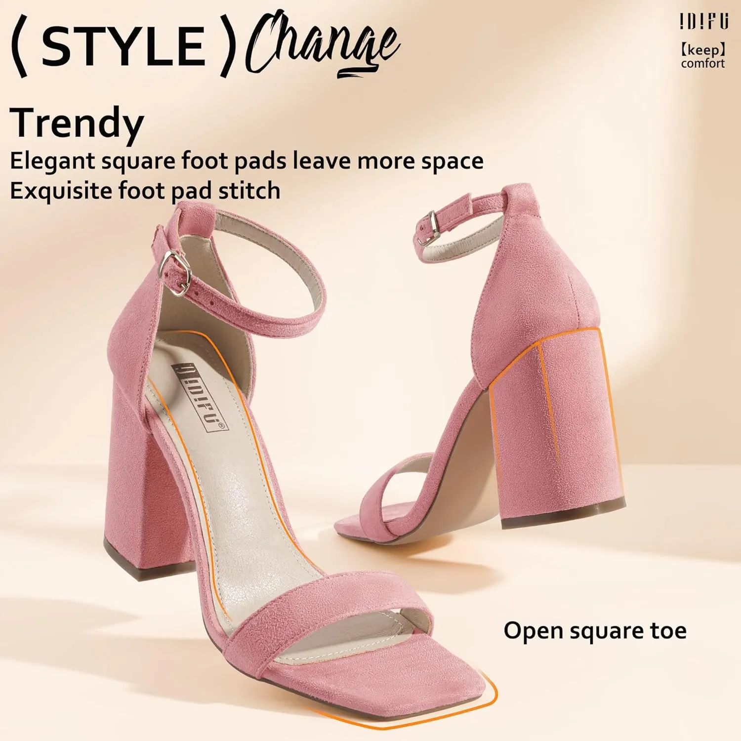 IDIFU IN4 High Chunky Block Heels Square Open Toe Ankle Strap Heeled Sandals Wedding Bridal Prom Dance Summer Dressy Comfortable Sexy Trendy Bride Bridesmaid Dress Shoes Cute Thick Women Heels