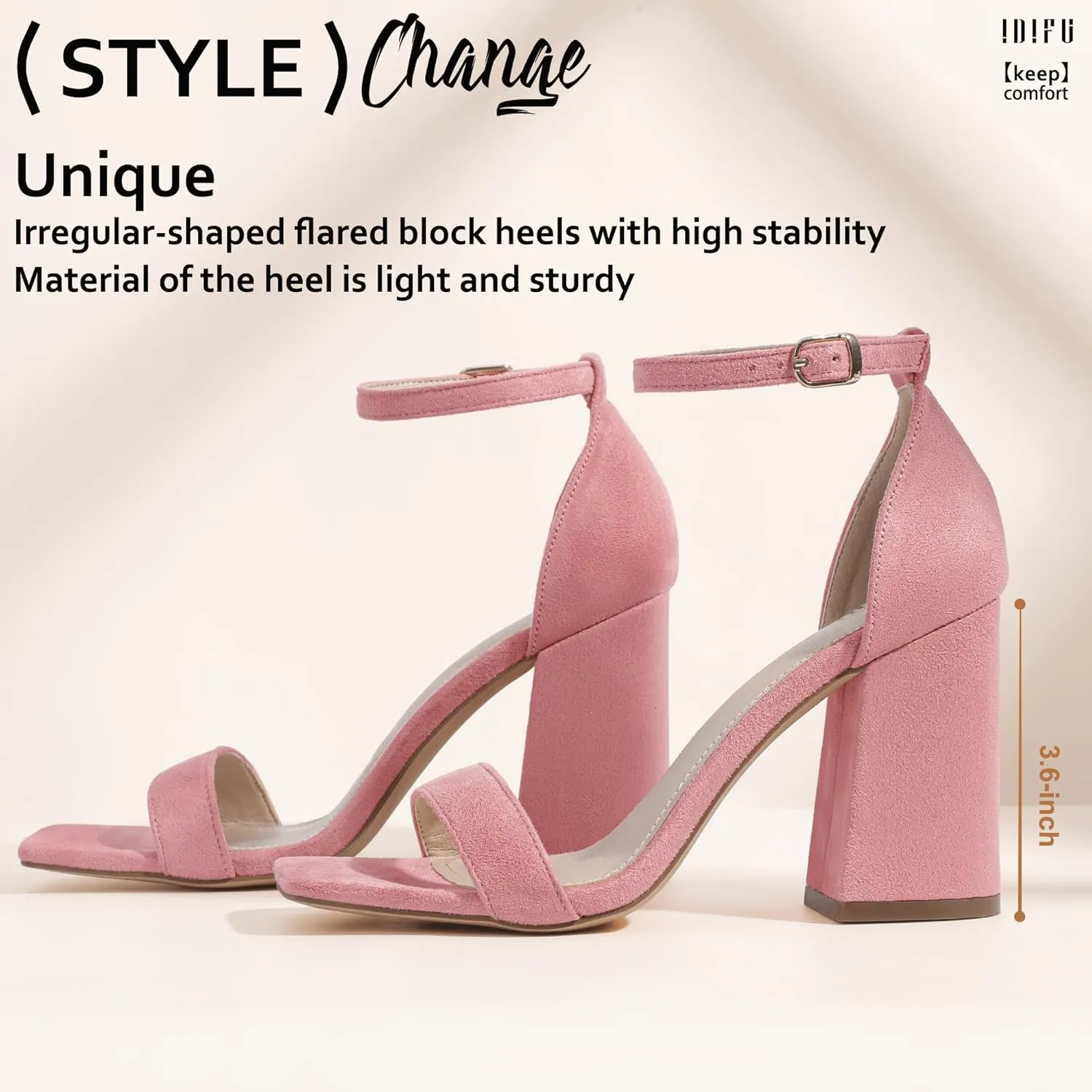 IDIFU IN4 High Chunky Block Heels Square Open Toe Ankle Strap Heeled Sandals Wedding Bridal Prom Dance Summer Dressy Comfortable Sexy Trendy Bride Bridesmaid Dress Shoes Cute Thick Women Heels