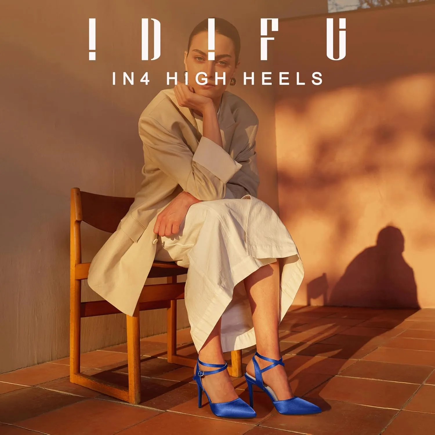 IDIFU IN4 High Heels Women's Pumps Strappy Stiletto Slingback Closed Pointed Toe Ankle Strap Satin Dress Shoes for Women Dressy Comfortable Wedding Bridal Office Formal Pumps Shoes