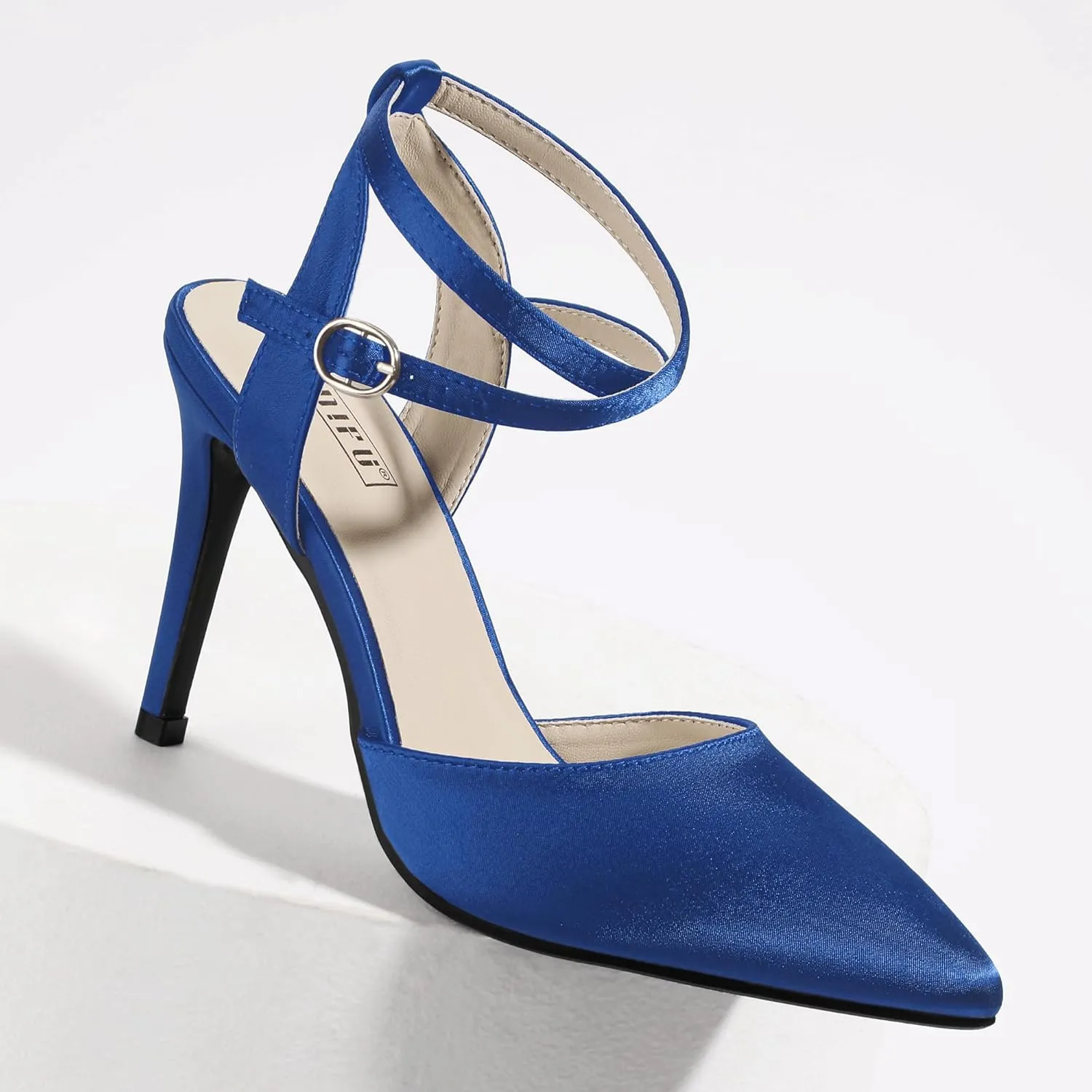 IDIFU IN4 High Heels Women's Pumps Strappy Stiletto Slingback Closed Pointed Toe Ankle Strap Satin Dress Shoes for Women Dressy Comfortable Wedding Bridal Office Formal Pumps Shoes