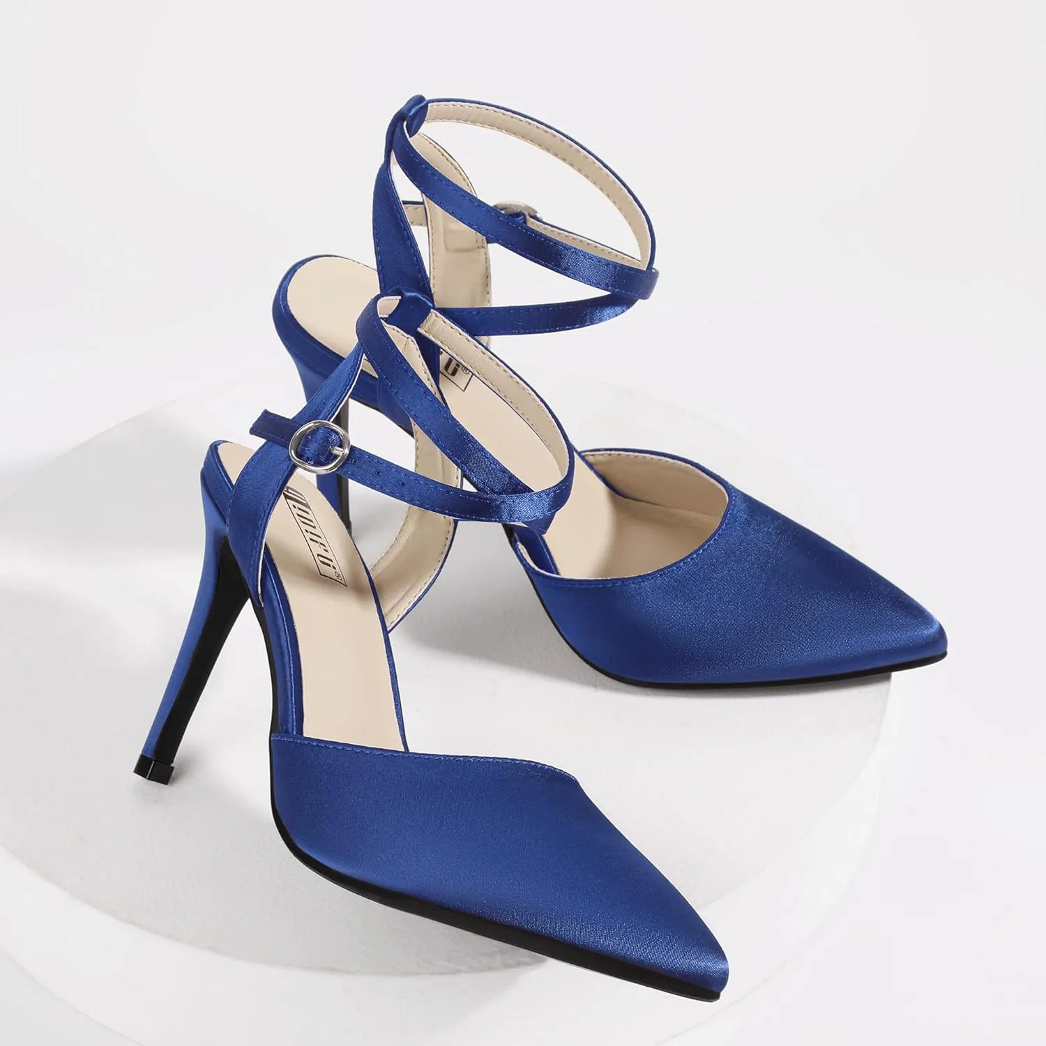 IDIFU IN4 High Heels Women's Pumps Strappy Stiletto Slingback Closed Pointed Toe Ankle Strap Satin Dress Shoes for Women Dressy Comfortable Wedding Bridal Office Formal Pumps Shoes