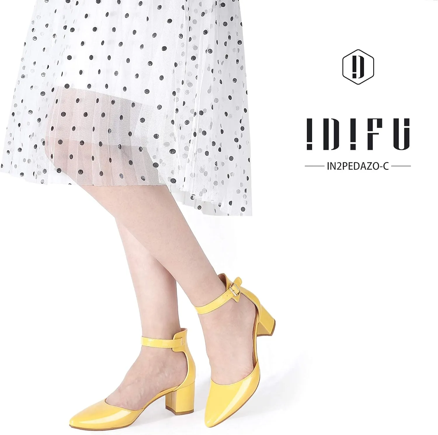 IDIFU Women's IN2 Pedazo Dress Shoes Low Block Heels Comfortable Chunky Closed Toe Ankle Strap Wedding Pumps