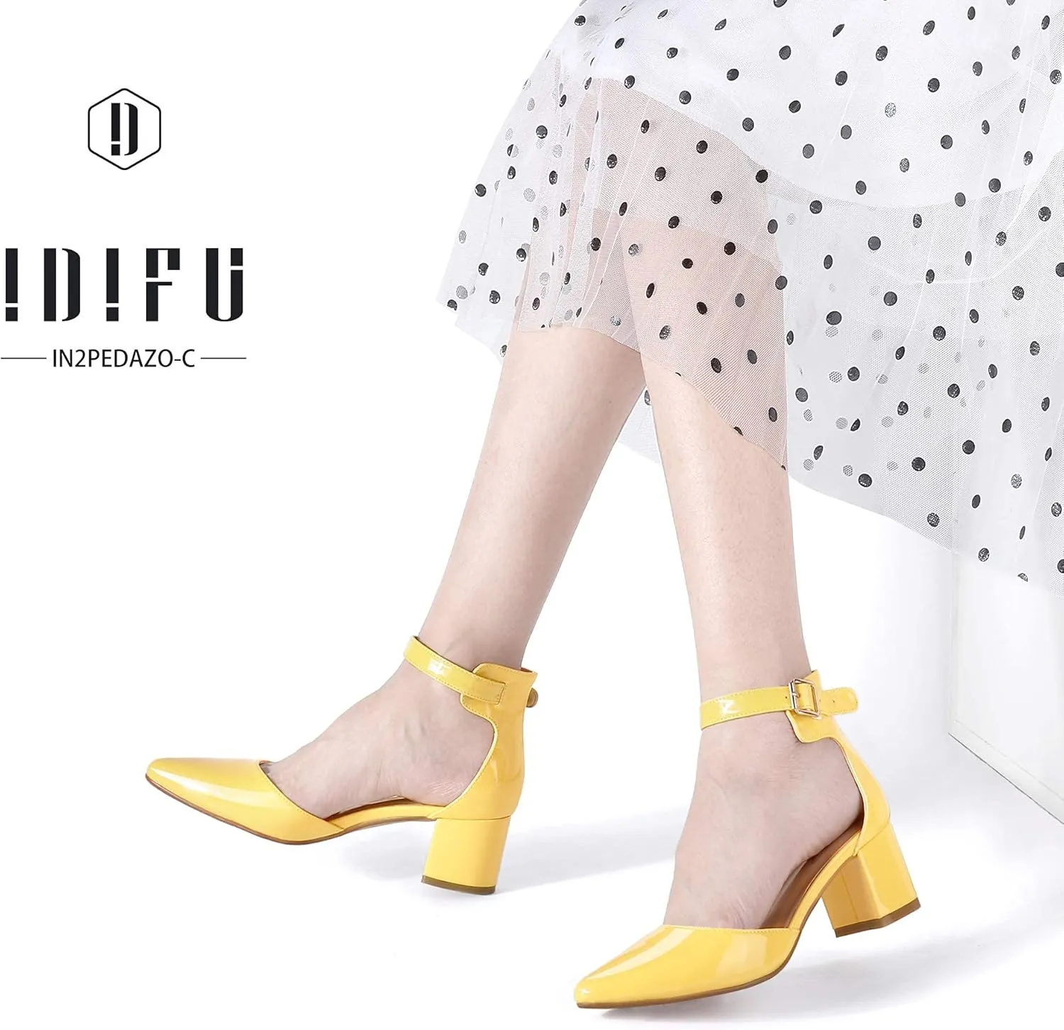 IDIFU Women's IN2 Pedazo Dress Shoes Low Block Heels Comfortable Chunky Closed Toe Ankle Strap Wedding Pumps