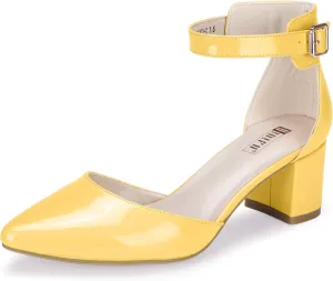 IDIFU Women's IN2 Pedazo Dress Shoes Low Block Heels Comfortable Chunky Closed Toe Ankle Strap Wedding Pumps