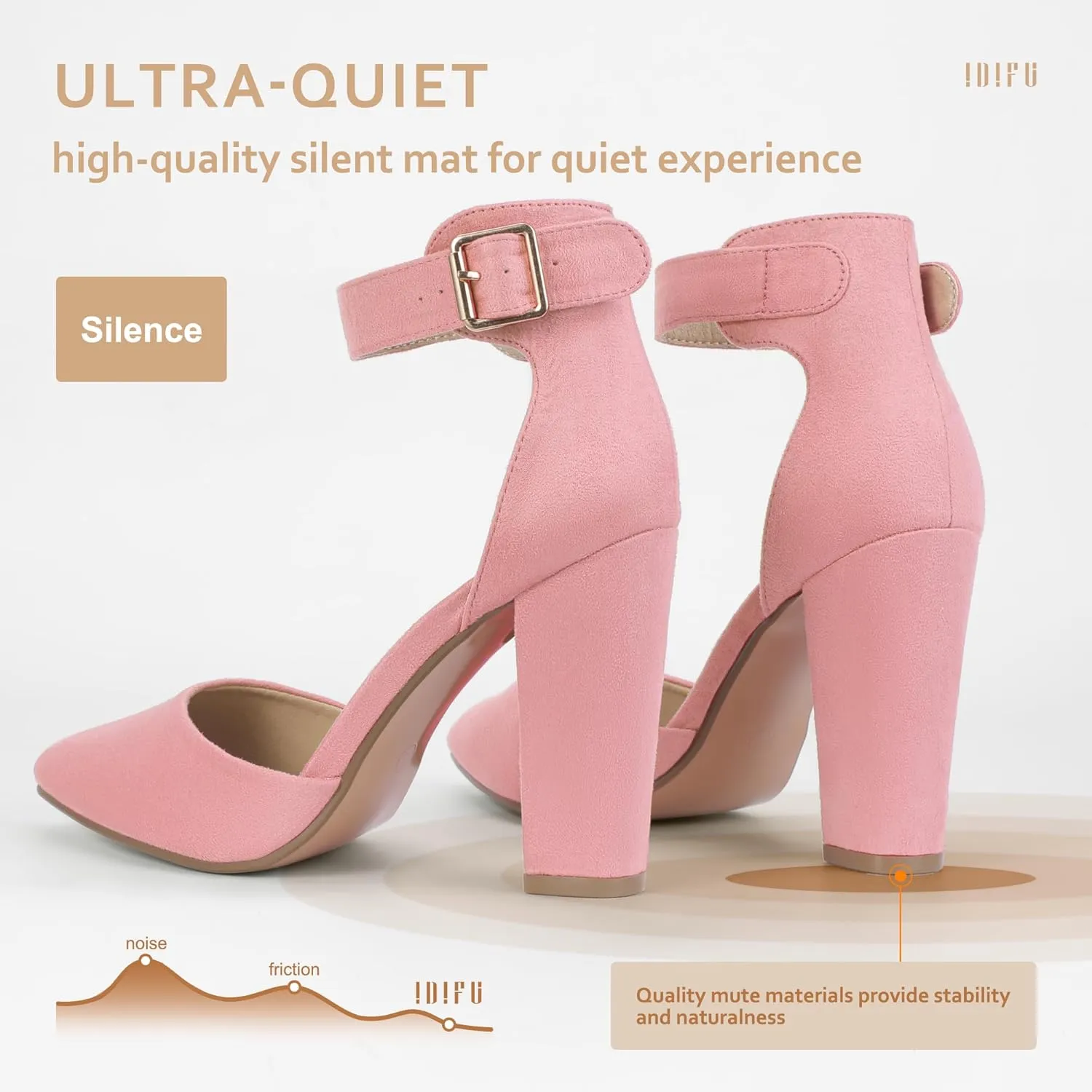 IDIFU Women's IN4 Pedazo High Block Heels Pumps Pointed Closed Toe Ankle Strap Dress Wedding Shoes