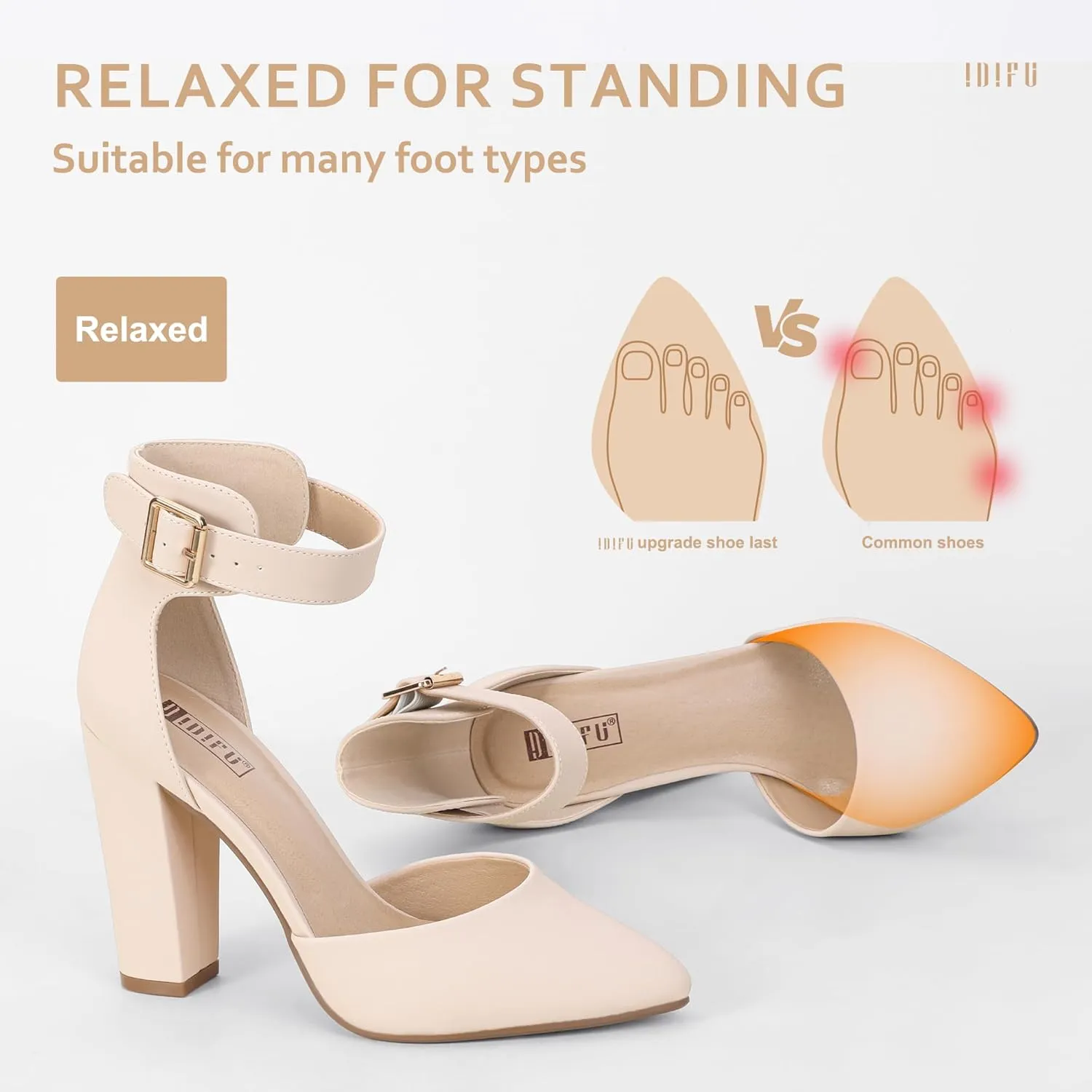 IDIFU Women's IN4 Pedazo High Block Heels Pumps Pointed Closed Toe Ankle Strap Dress Wedding Shoes