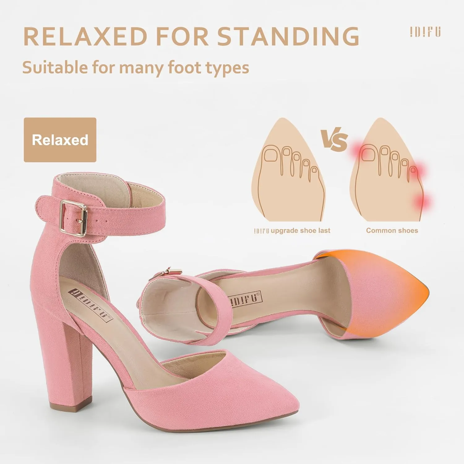 IDIFU Women's IN4 Pedazo High Block Heels Pumps Pointed Closed Toe Ankle Strap Dress Wedding Shoes