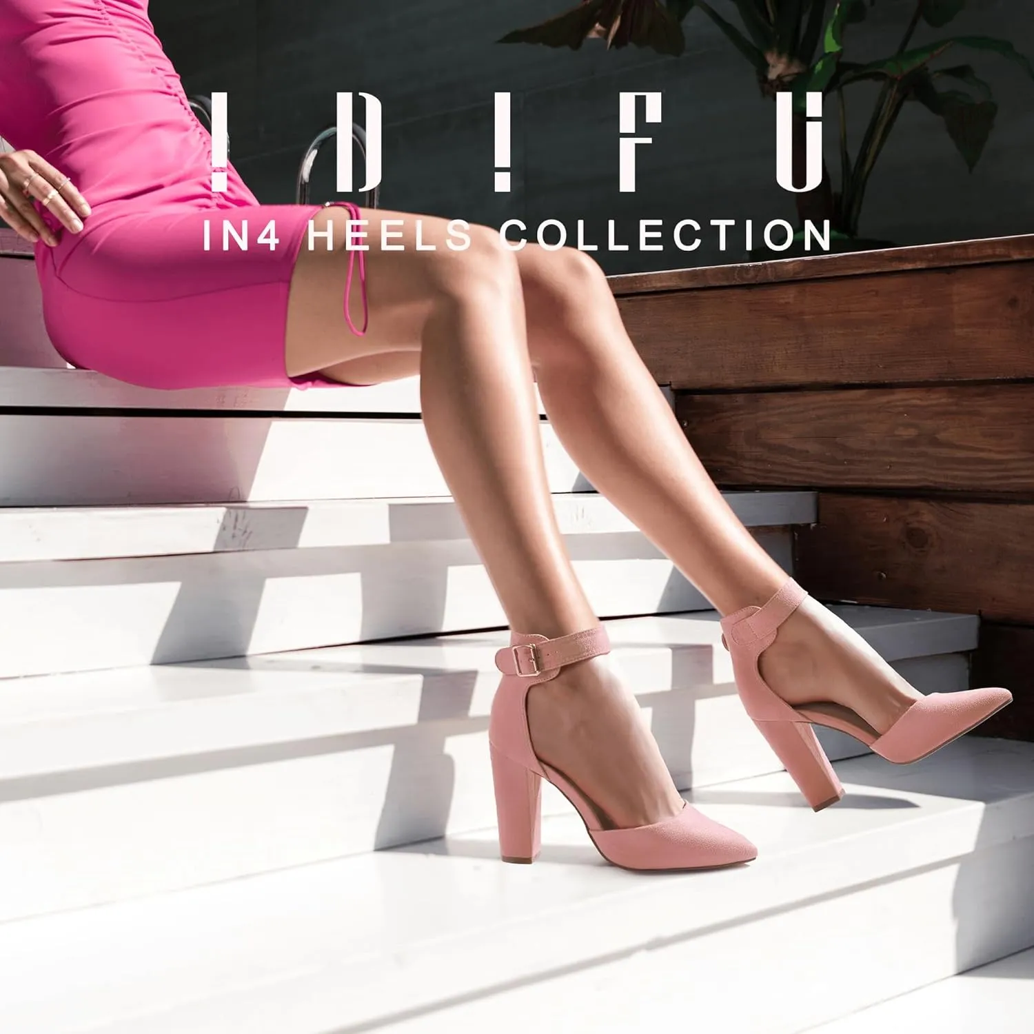 IDIFU Women's IN4 Pedazo High Block Heels Pumps Pointed Closed Toe Ankle Strap Dress Wedding Shoes
