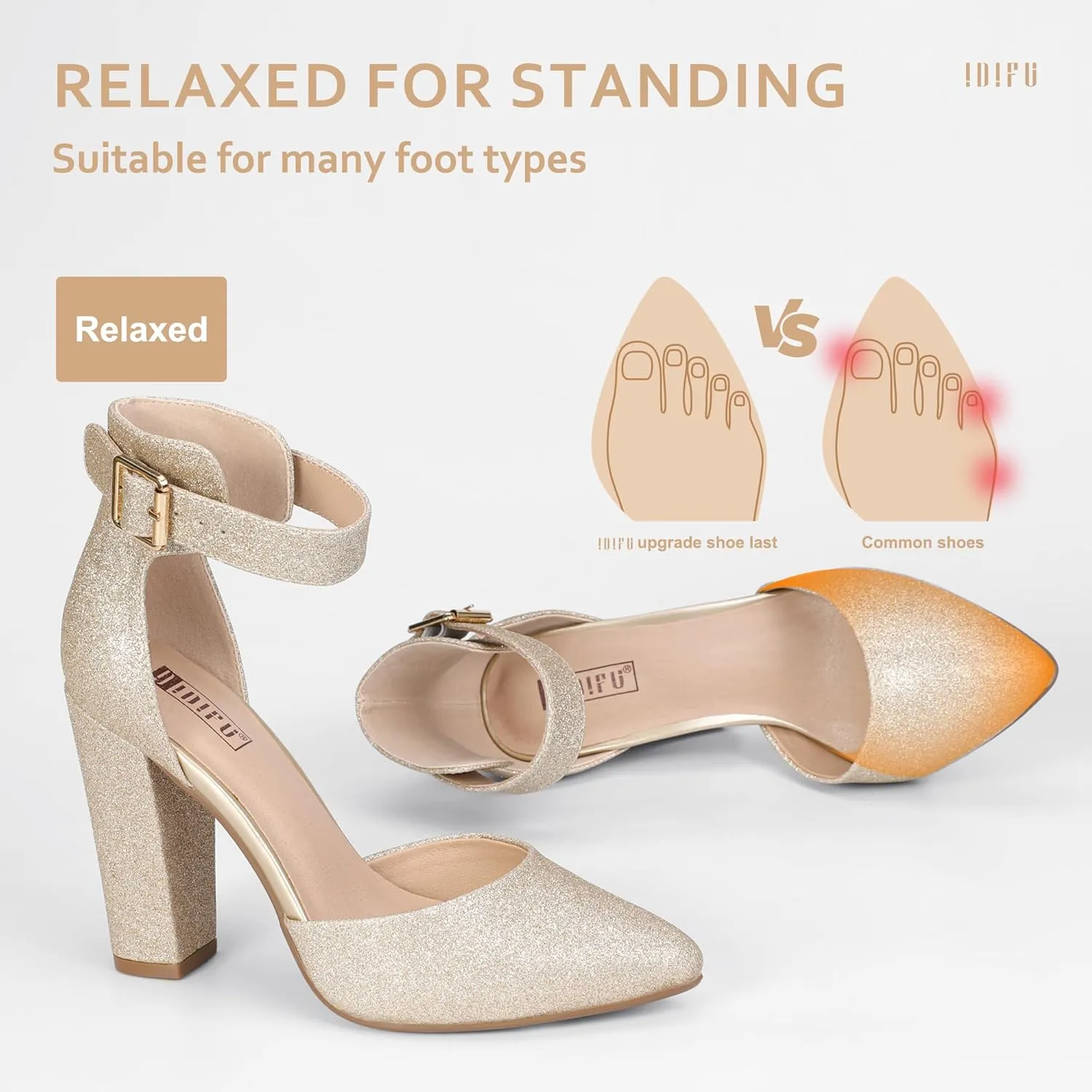 IDIFU Women's IN4 Pedazo High Block Heels Pumps Pointed Closed Toe Ankle Strap Dress Wedding Shoes