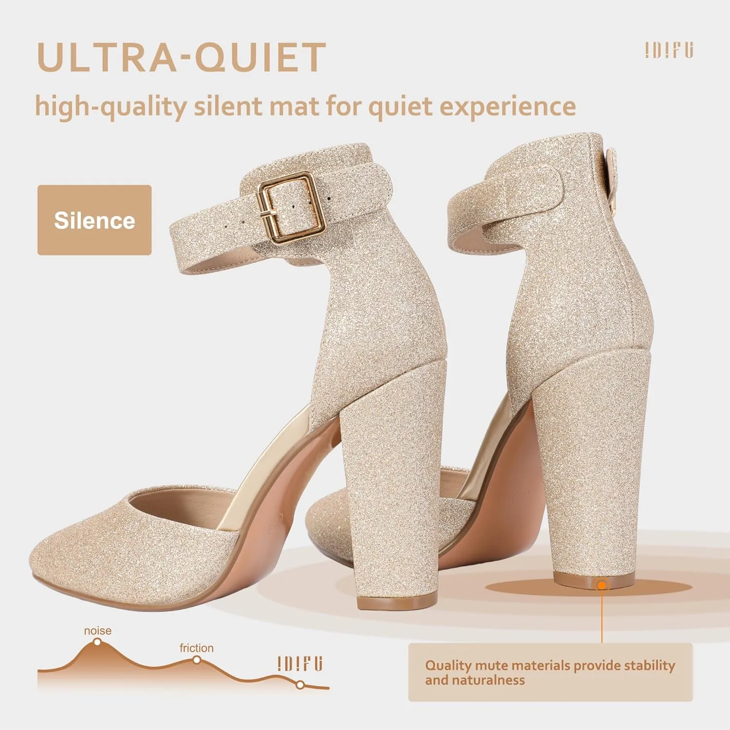 IDIFU Women's IN4 Pedazo High Block Heels Pumps Pointed Closed Toe Ankle Strap Dress Wedding Shoes