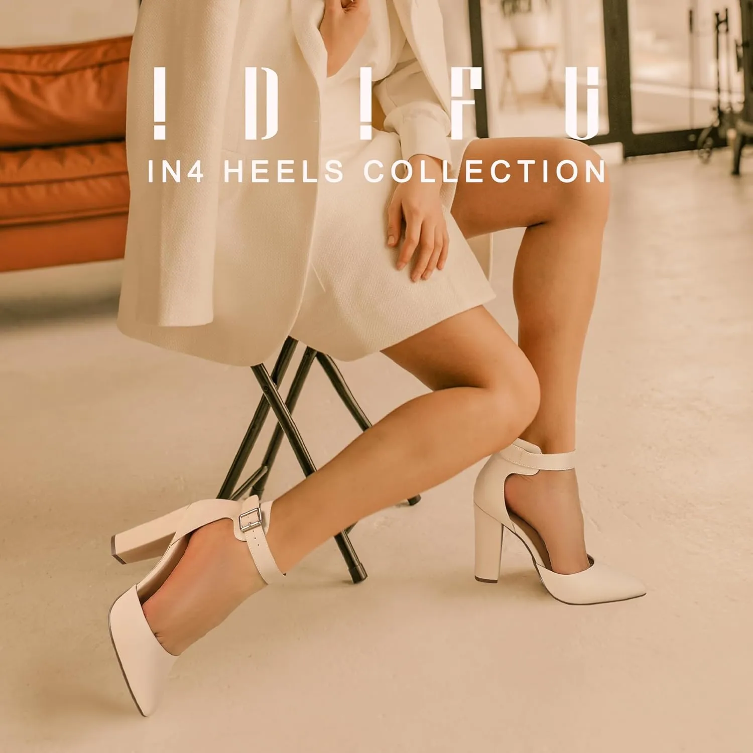 IDIFU Women's IN4 Pedazo High Block Heels Pumps Pointed Closed Toe Ankle Strap Dress Wedding Shoes