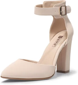 IDIFU Women's IN4 Pedazo High Block Heels Pumps Pointed Closed Toe Ankle Strap Dress Wedding Shoes