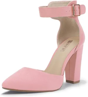 IDIFU Women's IN4 Pedazo High Block Heels Pumps Pointed Closed Toe Ankle Strap Dress Wedding Shoes