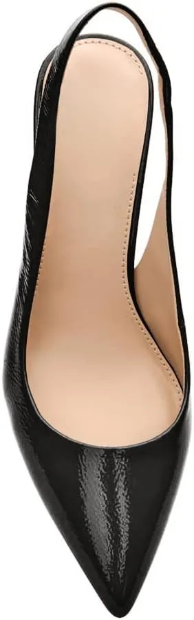 Jeimpoey Womens Slingback Chunky Heels Point-toe Pump Shoes Block Heel Summer Sandals Low-heel Party Shoes