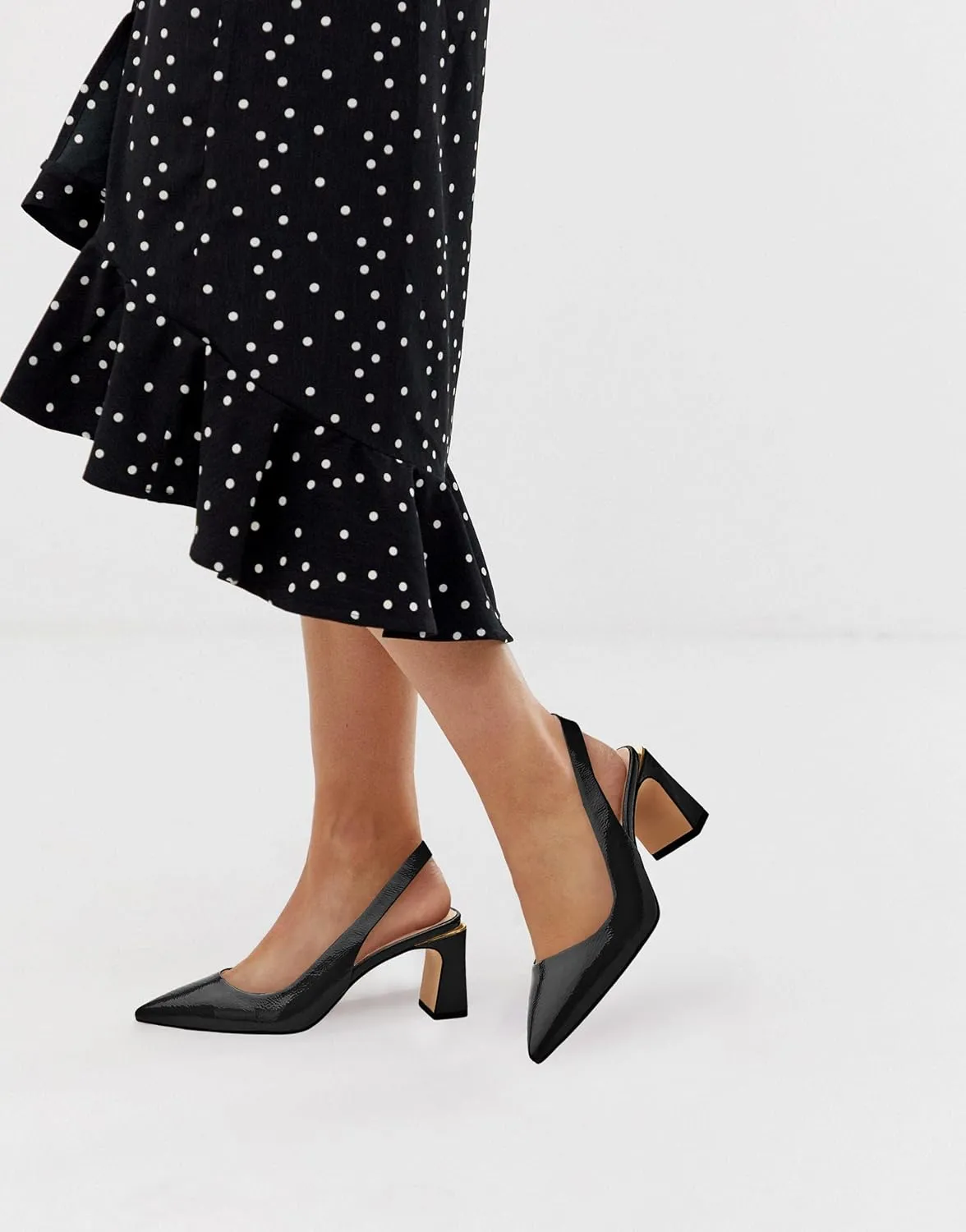 Jeimpoey Womens Slingback Chunky Heels Point-toe Pump Shoes Block Heel Summer Sandals Low-heel Party Shoes