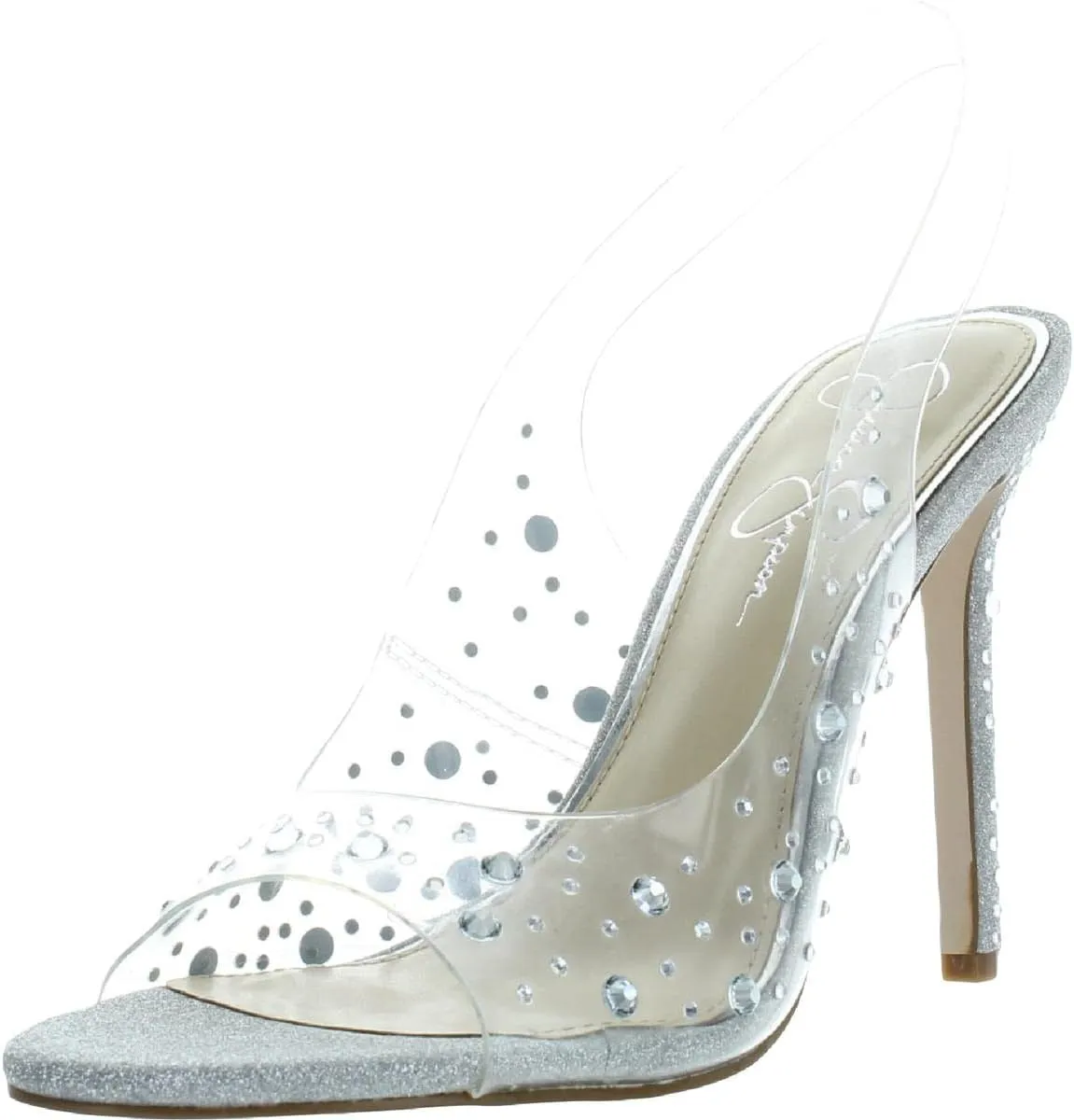 Jessica Simpson Womens Jaisey 2 Glitter Mesh Inset Slingback Heels