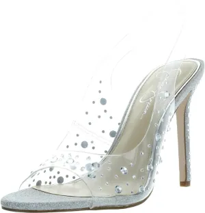 Jessica Simpson Womens Jaisey 2 Glitter Mesh Inset Slingback Heels