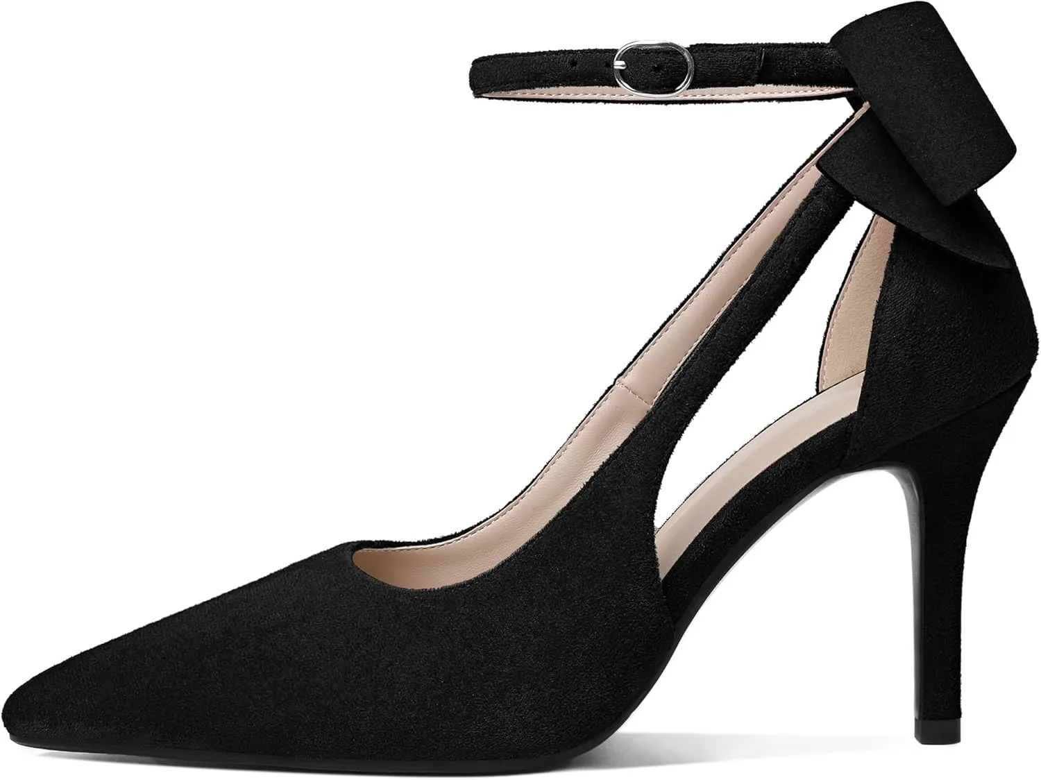 Joseywade Bow Heels Stiletto High Heels Bowtie Bowknot Heels D'Orsay Cutout Pumps Pointed Toe Women Ankle Strap Dress Shoes 3.5 Inch
