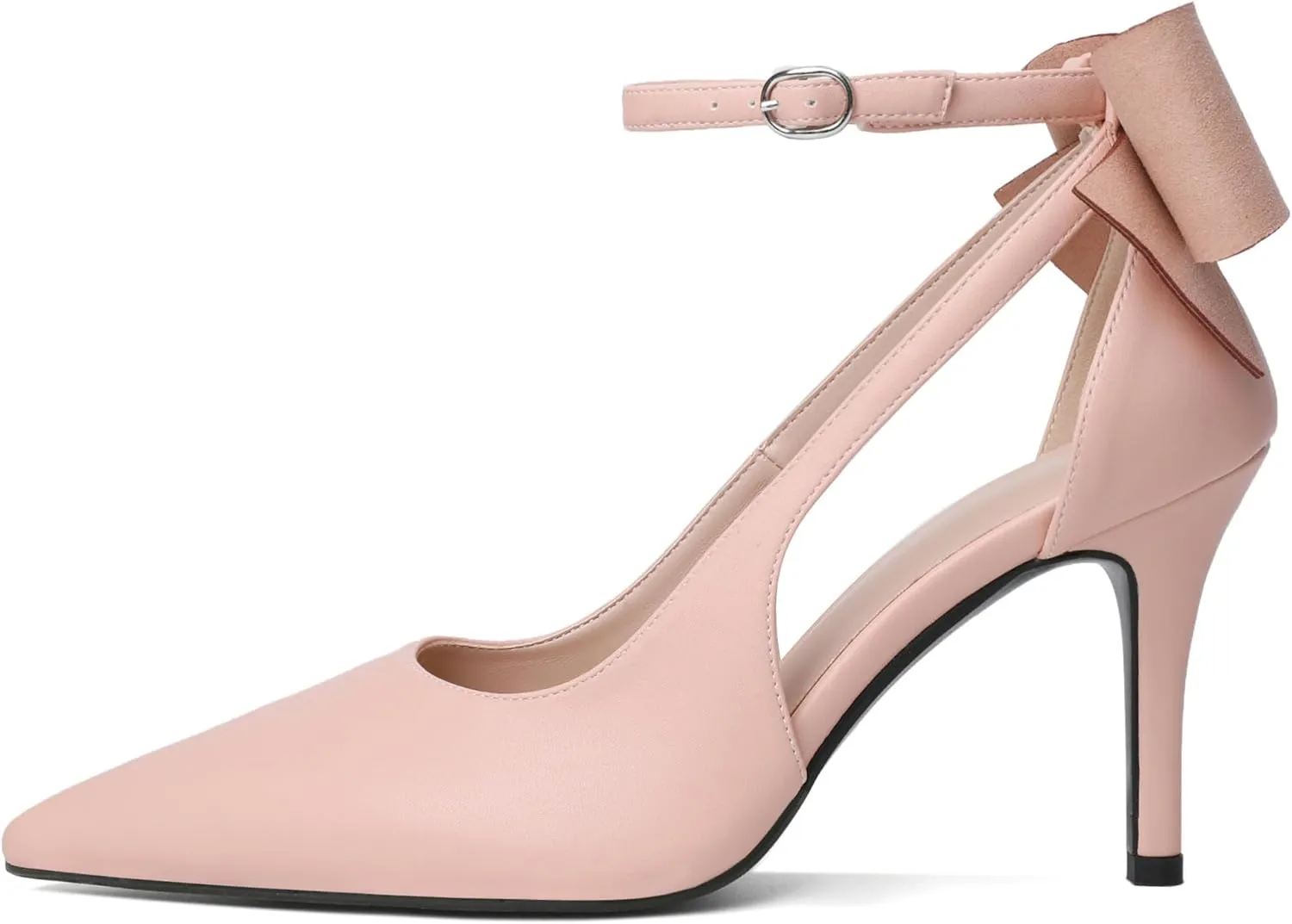 Joseywade Bow Heels Stiletto High Heels Bowtie Bowknot Heels D'Orsay Cutout Pumps Pointed Toe Women Ankle Strap Dress Shoes 3.5 Inch