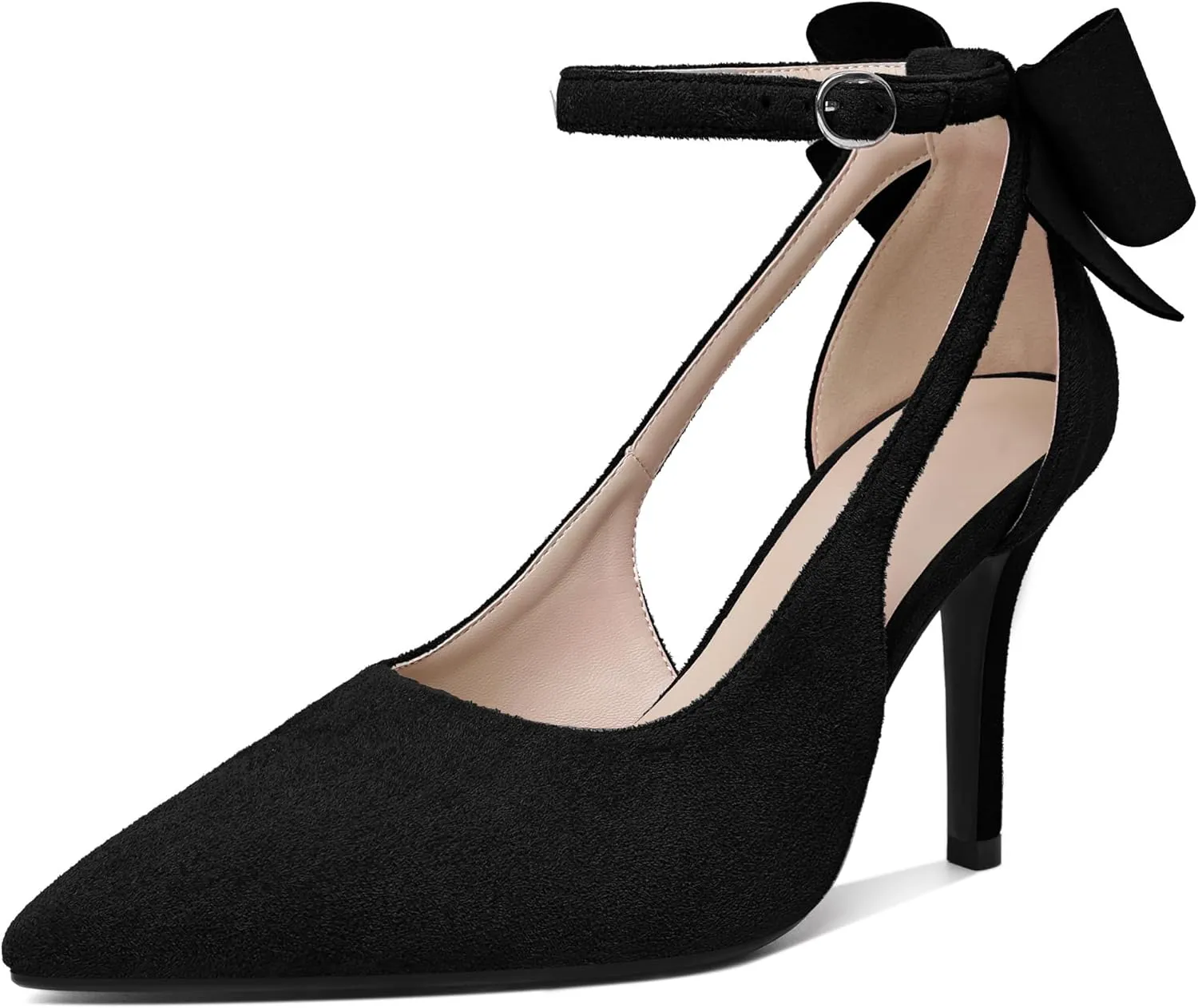 Joseywade Bow Heels Stiletto High Heels Bowtie Bowknot Heels D'Orsay Cutout Pumps Pointed Toe Women Ankle Strap Dress Shoes 3.5 Inch