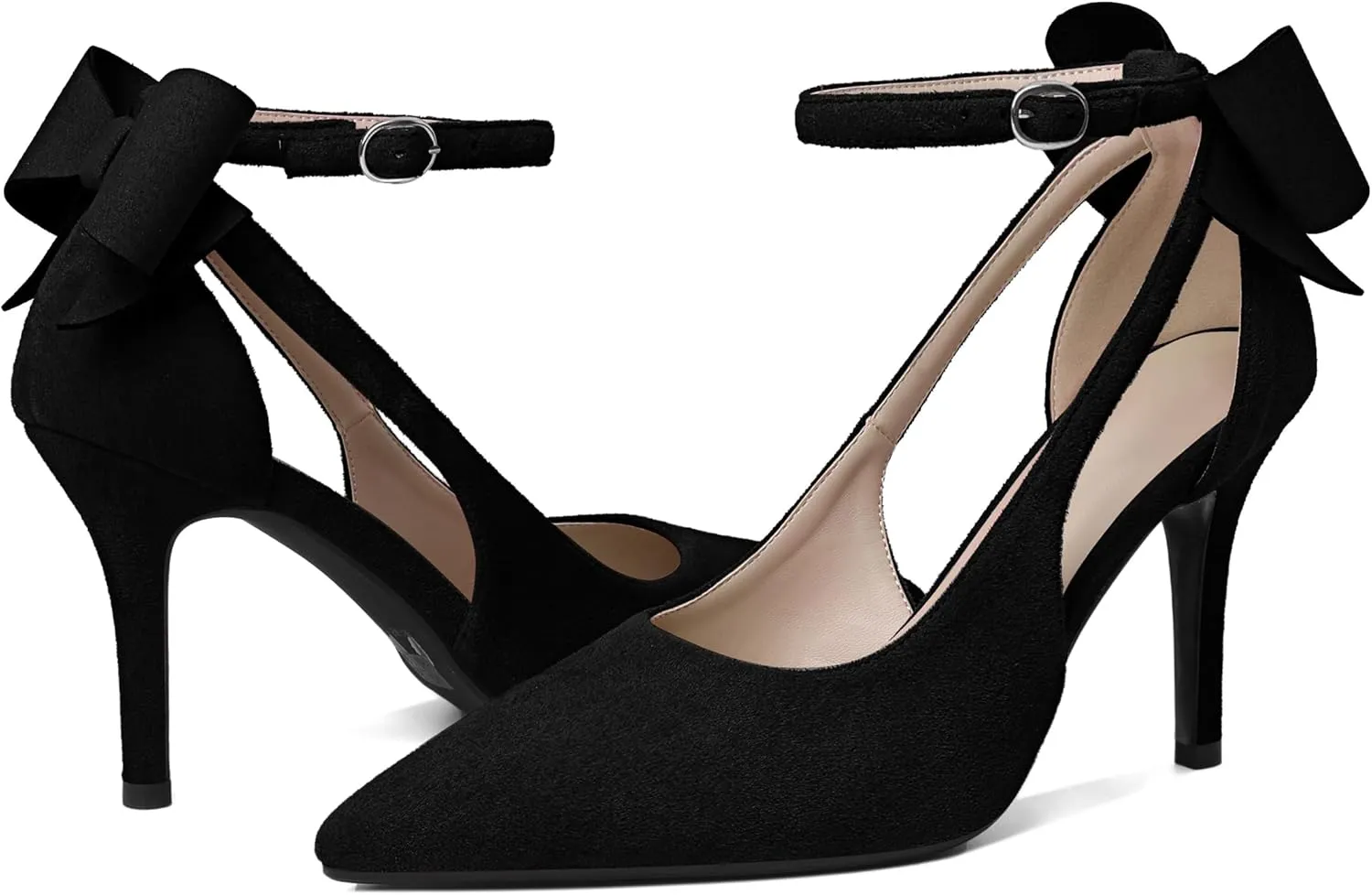 Joseywade Bow Heels Stiletto High Heels Bowtie Bowknot Heels D'Orsay Cutout Pumps Pointed Toe Women Ankle Strap Dress Shoes 3.5 Inch