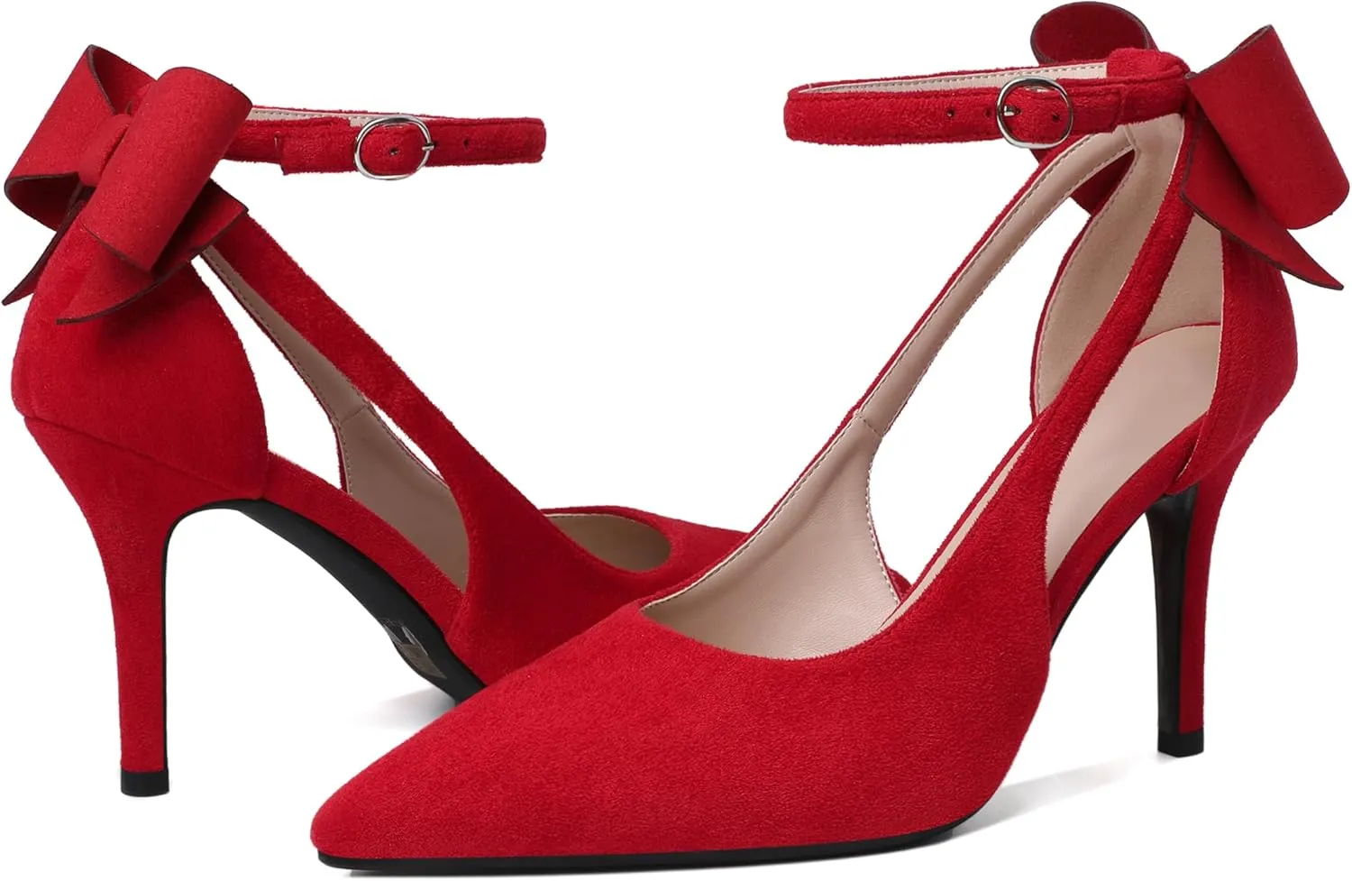Joseywade Bow Heels Stiletto High Heels Bowtie Bowknot Heels D'Orsay Cutout Pumps Pointed Toe Women Ankle Strap Dress Shoes 3.5 Inch