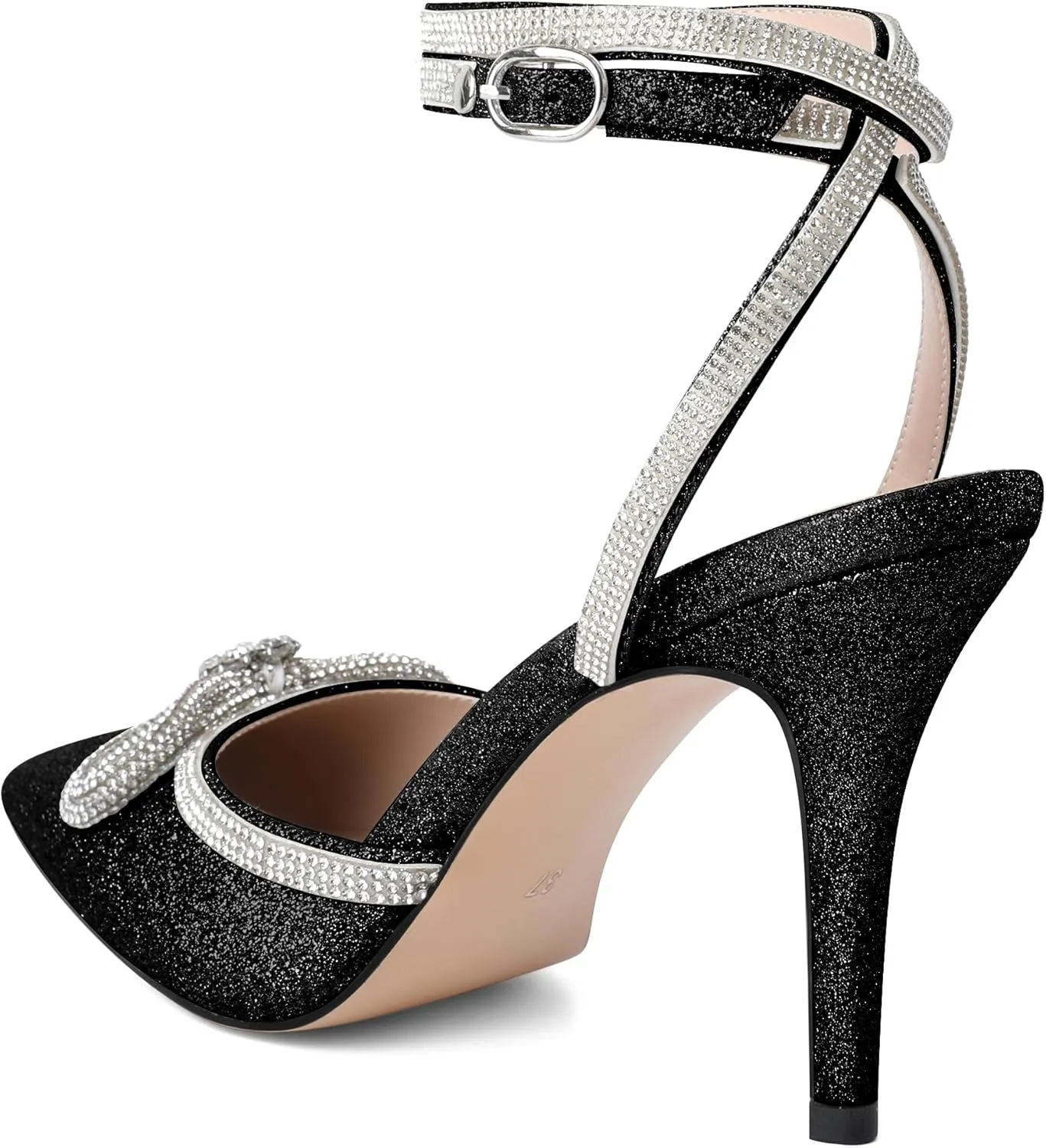 Joseywade Rhinestone Bow Heels High Stiletto Heels Pumps Closed Pointed Toe Women Lace-up Strappy Ankle Strap Shoes for Bridal Brides