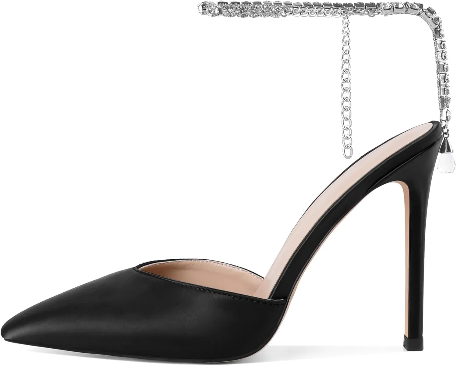 Joseywade Women's High Heels Pointed Toe Stiletto Heel Pumps Rhinestone Ankle Strap 4 Inch Slim Thin Heel Dress Shoes
