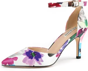 JOY IN LOVE Closed Toe Heels Pumps for Women 3IN Stiletto Pointed Toe Ankle Strap Heels