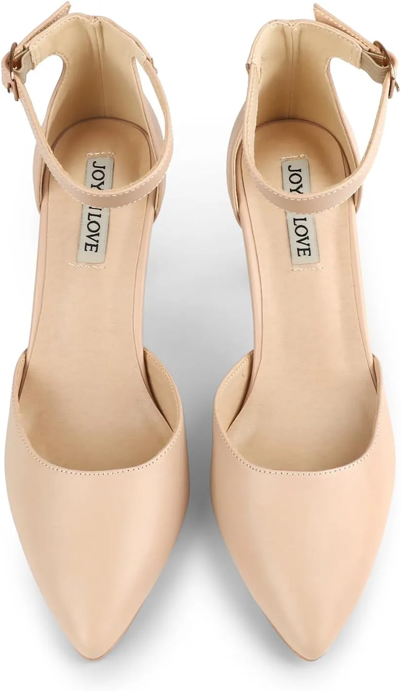JOY IN LOVE Closed Toe Heels Pumps for Women 3IN Stiletto Pointed Toe Ankle Strap Heels
