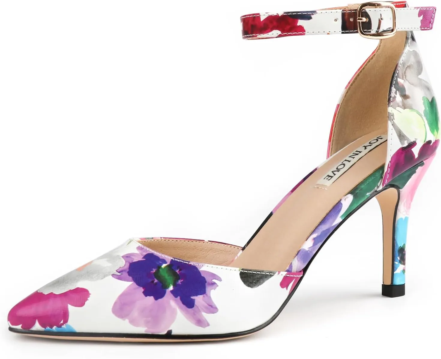 JOY IN LOVE Closed Toe Heels Pumps for Women 3IN Stiletto Pointed Toe Ankle Strap Heels