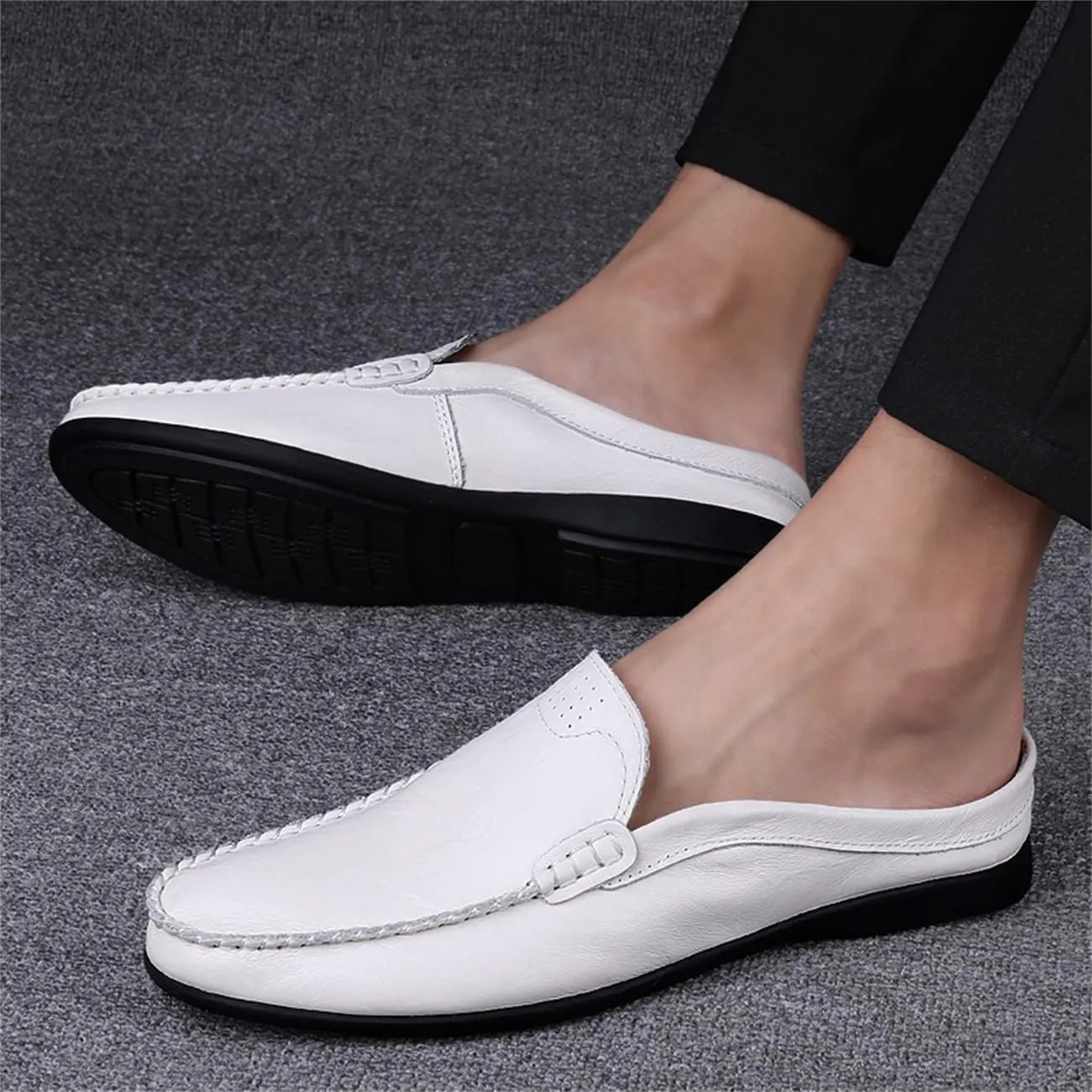 JOYVIP Mens Leater Mules Backless Slip on Walking Shoes Clog Slippers Casual Sandals