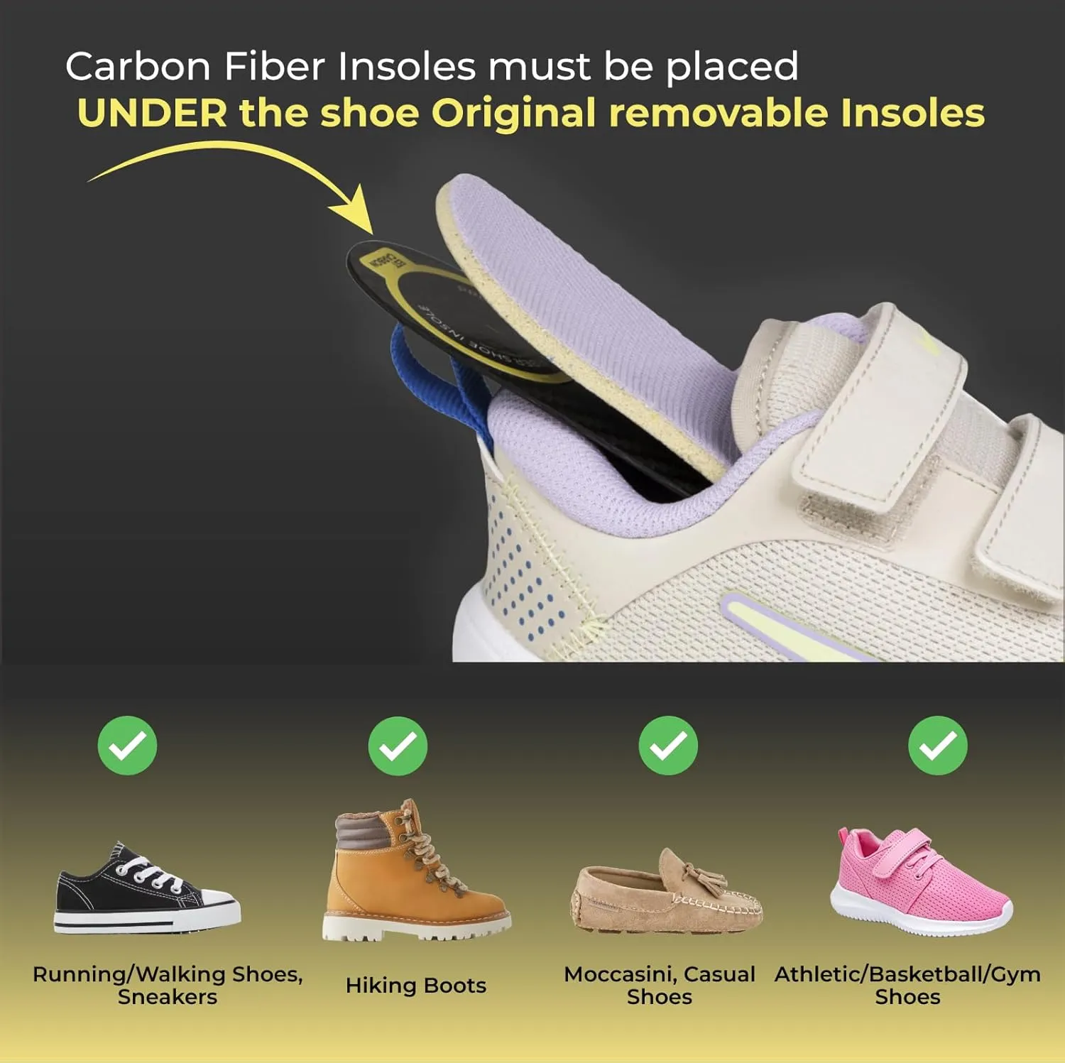 Kids Carbon Fiber Insoles for Children's Idiopathic Toe Walking 2 Pieces - FSA HSA Eligible Orthotics for Tip Toe Walking Correction for Kids - Children's Idiopathic Toe Walking Insoles